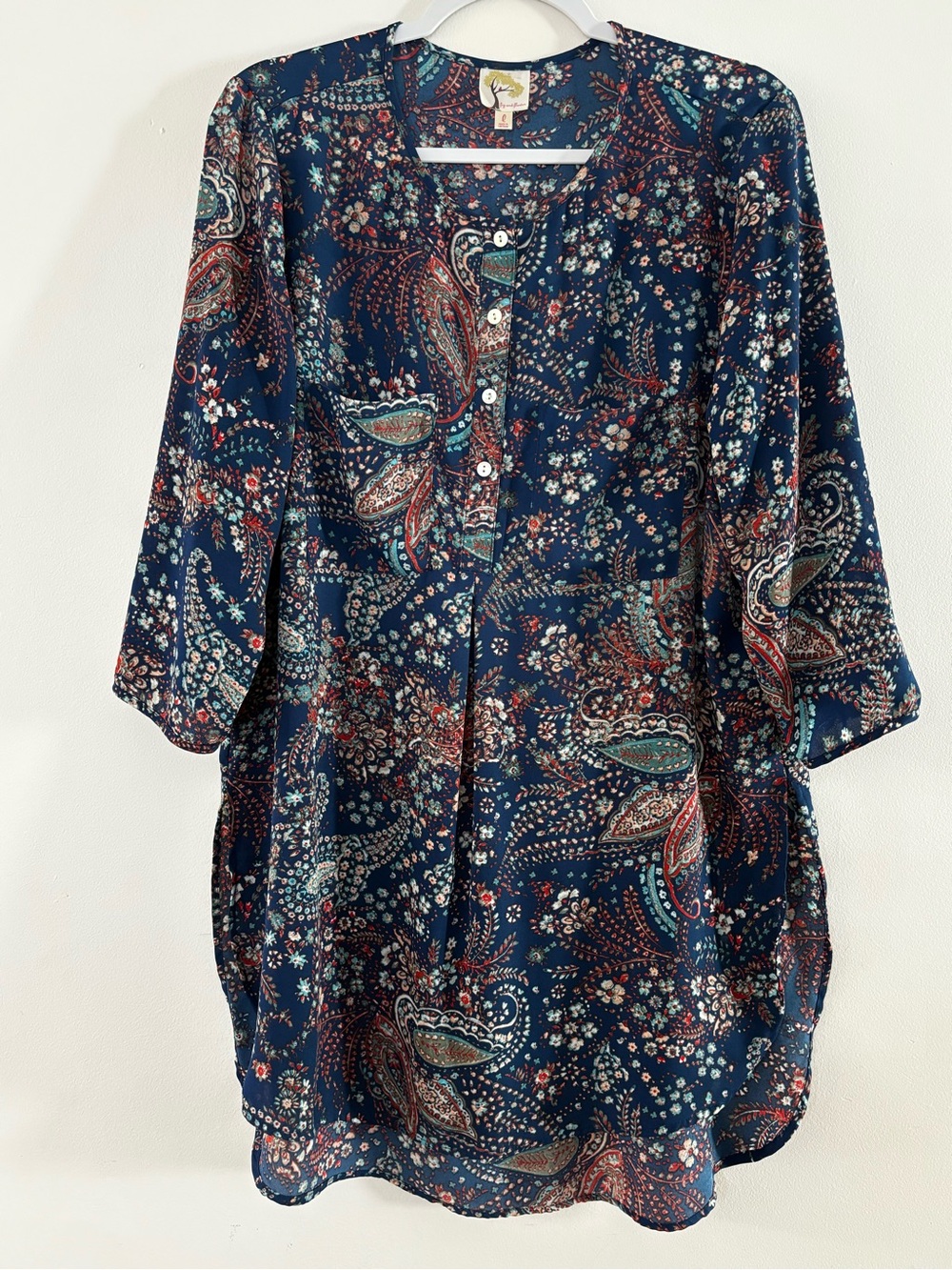 fig and flower Navy Paisley Button-Front Tunic - size L